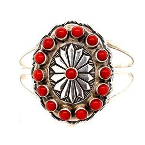 Large Coral Sterling Silver Cuff